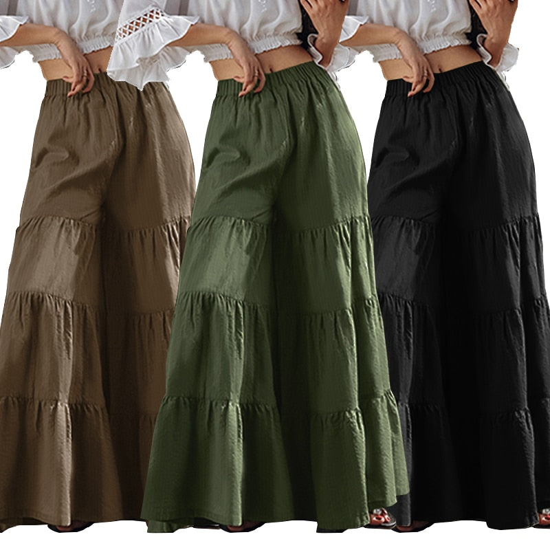 Pantalones de pierna ancha Vintage para mujer ZANZEA 2022 pantalones sólidos Casual cintura elástica pantalón largo Palazzo nabo femenino