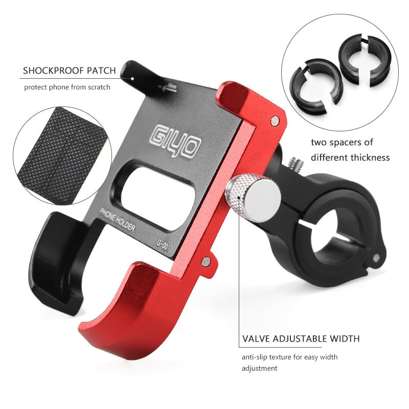 GIYO Aluminum Alloy Bicycle Phone Holder Mountain Road Bike Handlebar Clip Stand Mount Bike MTB Smartphone Holder Support