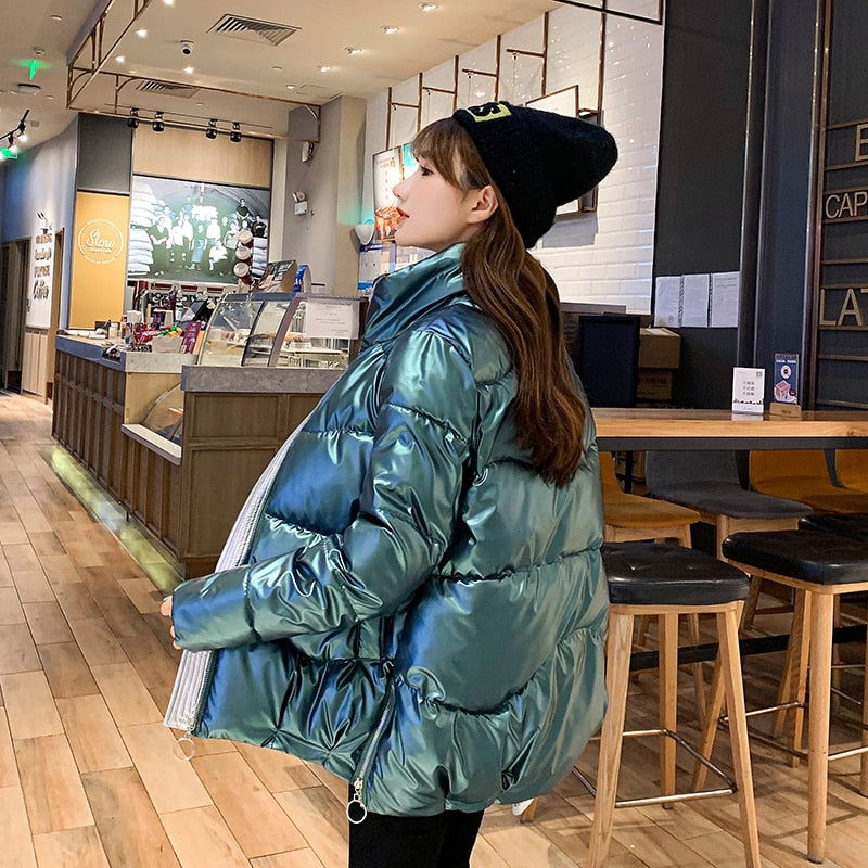 Winter Women Woman Parkan New Shiny Clothes Femme Fashion Young Cotton Coat Thicken Korean Cotton Fashion Jacket A79
