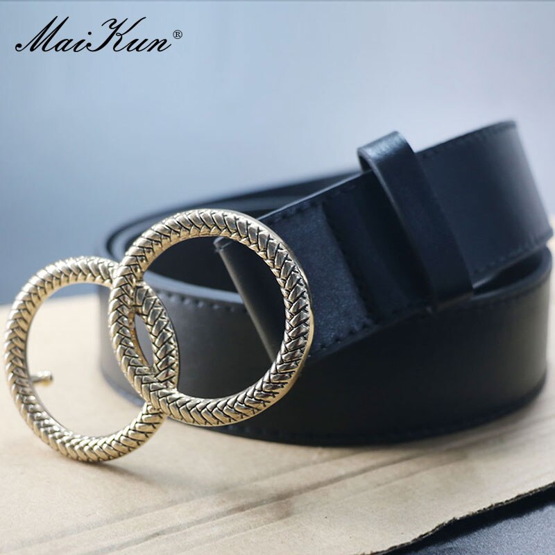 Cinturones Maikun para mujer Patrón de moda Hebilla de doble anillo Cinturón femenino Cintura de cuero para Jeans Vestidos Pantalones