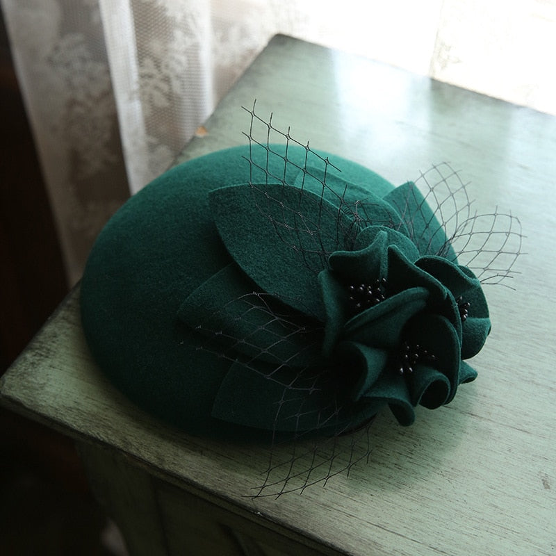 Vintage Reine Wolle Fedora Cap Frauen Mesh Blume Hut Headwear Elegante Damen Herbst Pillbox Hut