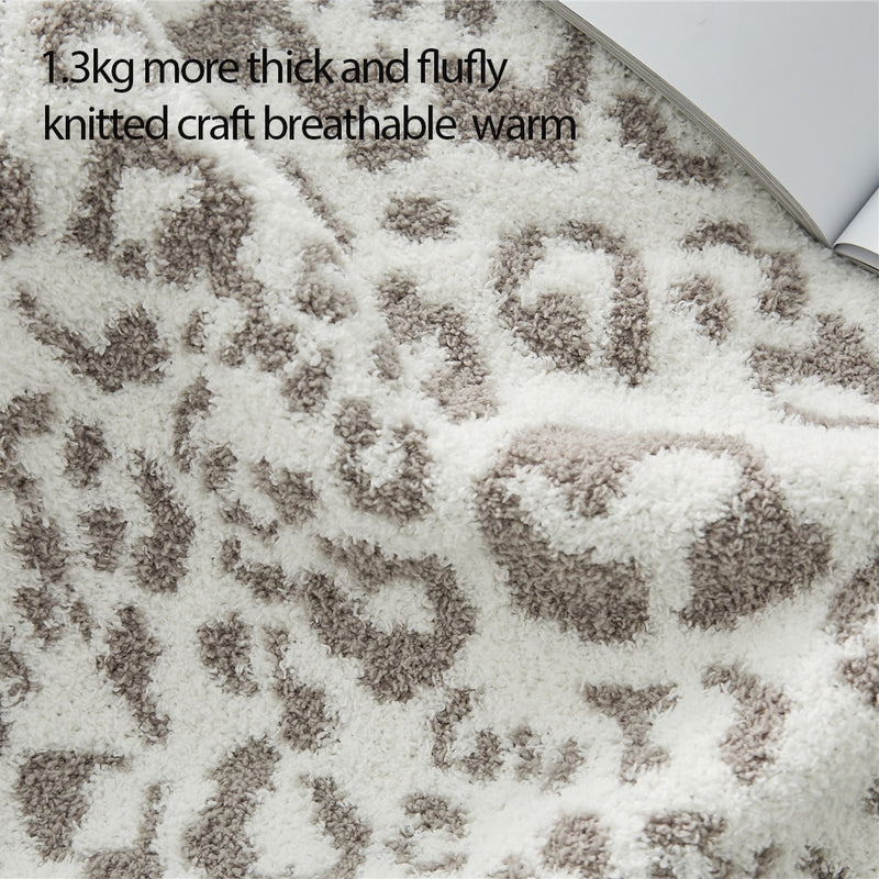 REGINA Delicate Knitted Leopard Print Blankets Winter Warm Faux Fur Microfiber Stich Plaid Bedspread Fluffy Adult Blanket Throw