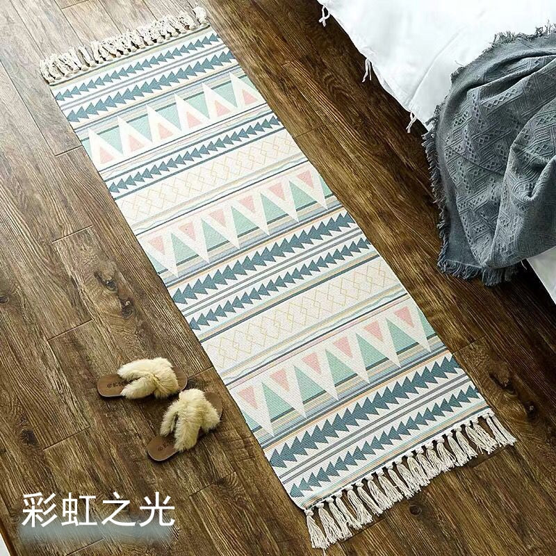 Luxury Bohemia Ethnic Style Cotton Linen Soft Carpet Handmade Tassel Rug Living Room Bedside Floor Mat Pad Home Boho Decoration