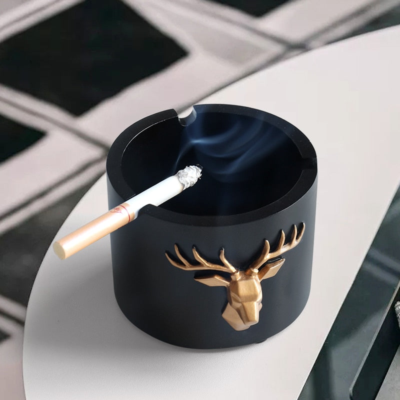 Deer head pattern Windproof Ashtray Moden Resin Round Square Ashtray for home office hotel outdoor Gift Smokeless Ashtray Holder