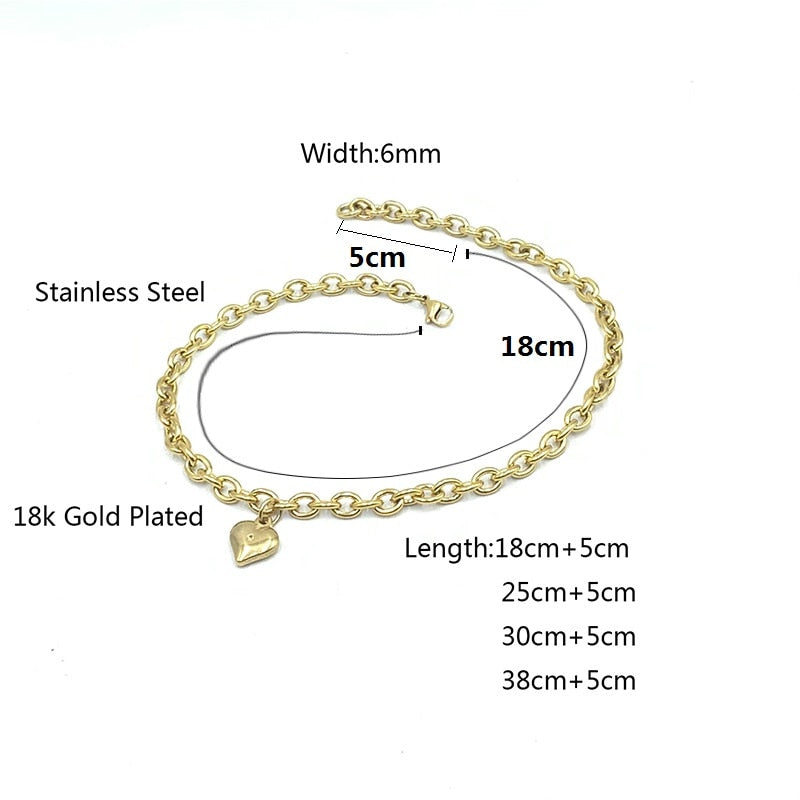 Charm Necklace 6mm Gold color Heart Collar Chain for Pet Dog Cat Jewelry Stainless Steel Necklace Holiday Decoration