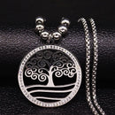 2022 Flower of Life Crystal Stainless Steel Chain Necklace Women Silver Color Bead Long Necklace Jewelry colgante mujer N129S02