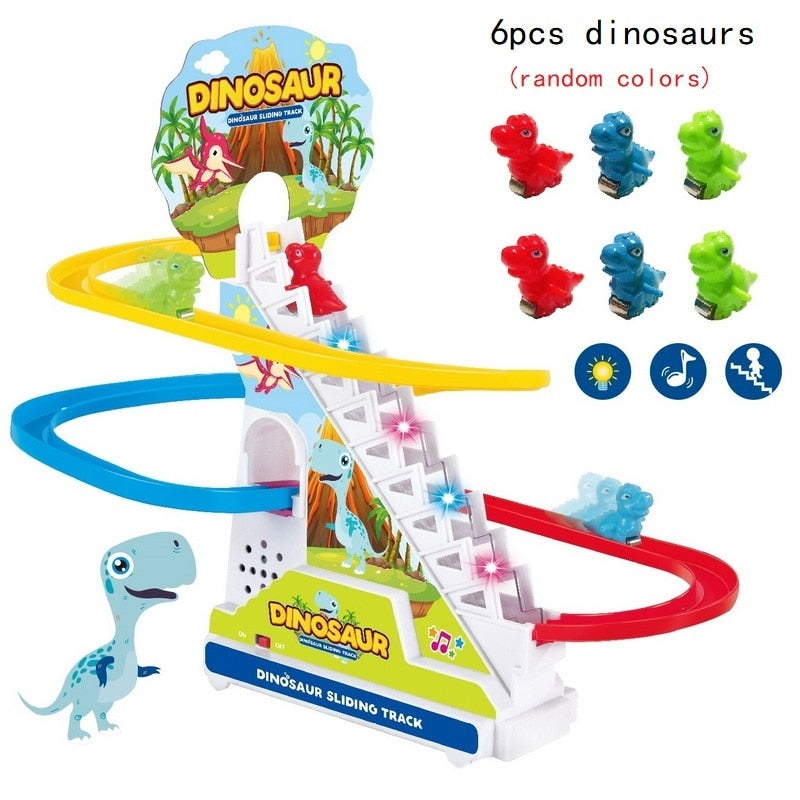 Escalada escaleras pista juguetes dibujos animados pingüino dinosaurio perro pato para niños música electrónica niños divertidos niños niñas regalo de cumpleaños