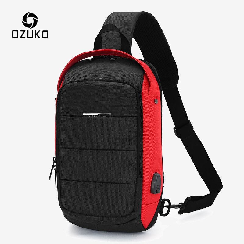OZUKO Casual Men's Chest Pack Waterproof Crossbody Bags Male USB Charging Shoulder Bag Large Capacity Oxford Messenger Bag 2019