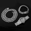 Halskette + Uhr + Armband Hip Hop Miami Curb Kubanische Kette Goldfarbe Iced Out Gepflasterte Strasssteine ​​CZ Bling Rapper Für Herrenschmuck