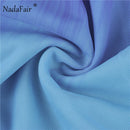 Nadafair Tie Dye pantalones Y2K ropa estética 2021 gradiente Sexy pantalones mujeres fruncido vendaje cintura alta pantalones acampanados