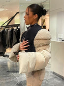 Sisterlinda Frühlings-Patchwork-Daunen-Puffermantel-Frauen-Jacke Extra lange Ärmel Warme Blasen-Weihnachts-Crop-Oberbekleidung-Damen-Outfit