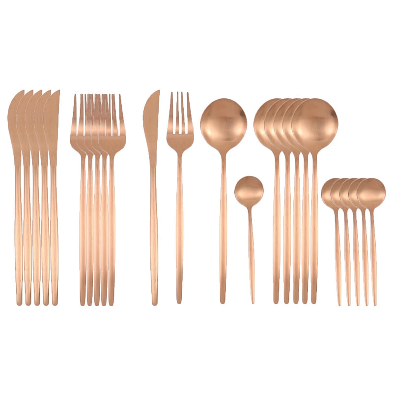 24Pcs Matte Gold Dinnerware Set 18/10 Stainless Steel Knife Fork Spoon Cutlery Set Kitchen Silverware Flatware Tableware Set