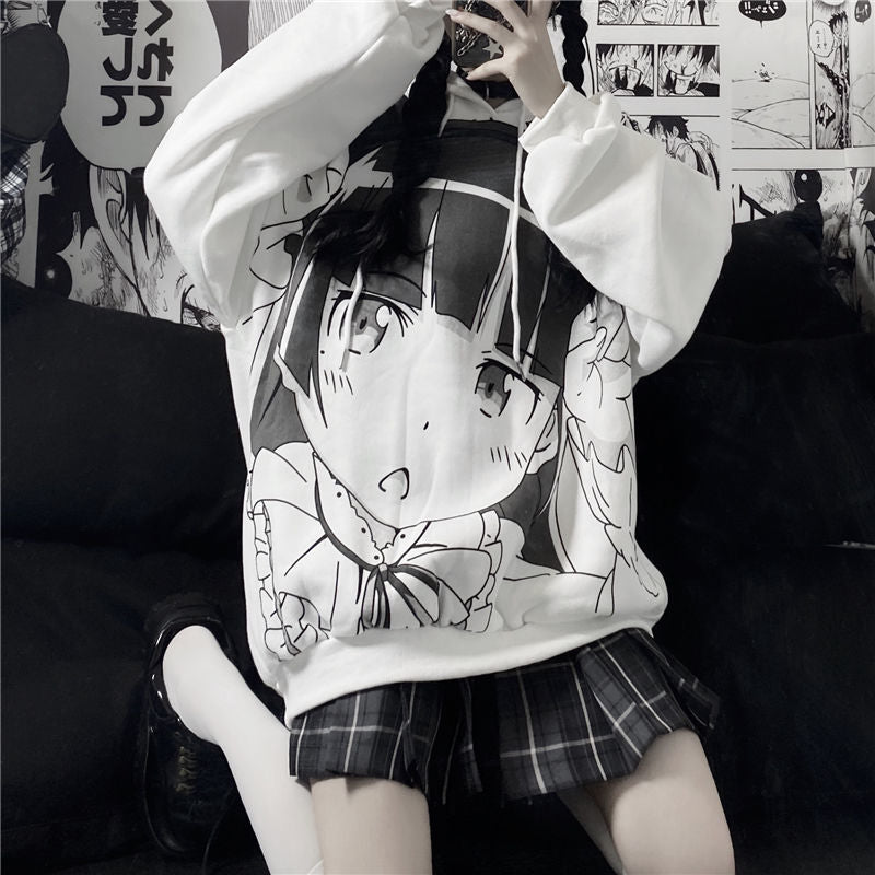 Deeptown Anime Hoodie Herbst Kleidung Frauen Sweatshirt Mode Druck Langarm Tops Lässig Warm Samt Plus Größe Frauen Pullover