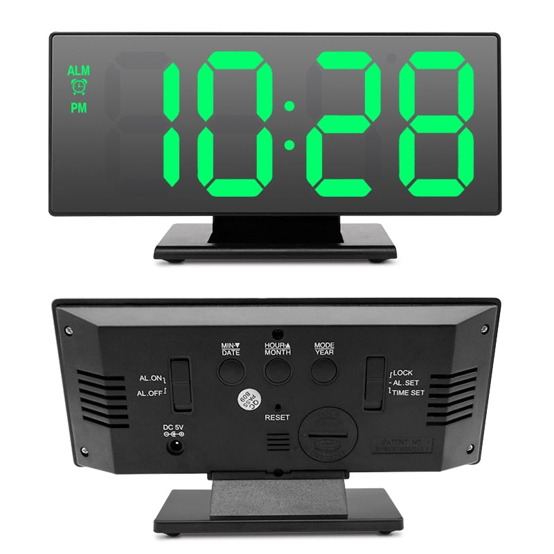 Reloj despertador Digital LED, relojes electrónicos con espejo, pantalla LCD grande multifunción, reloj de mesa Digital con calendario de temperatura