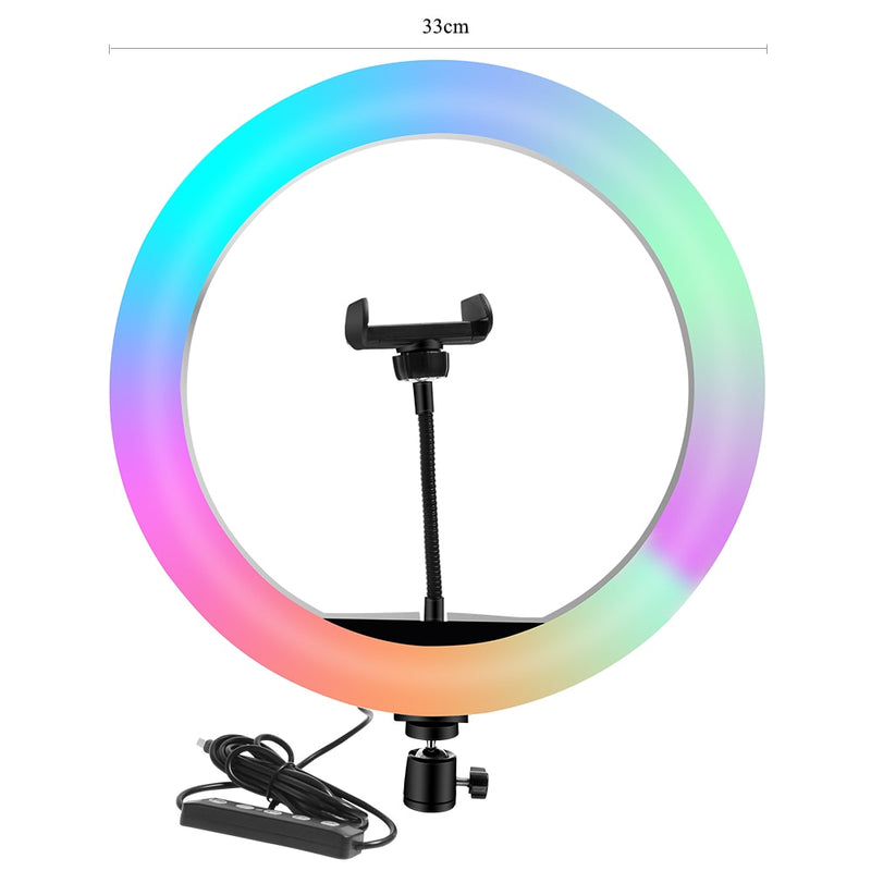 10 inch Ring Light RGB02 26cm 33cm 20cm LED Rainbow Light With Tripod Stand 1.6M Dimmable RGB Set For Short Video YouTube Live