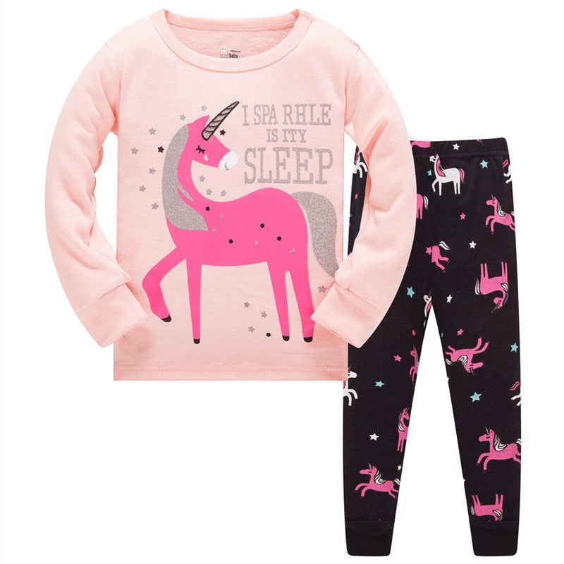 Unicorn Girls Pajamas Set Kids Baby Spring Autumn Sweet Suit Cartoon Infantil Children Sleepwear Clothes