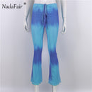 Nadafair Tie Dye pantalones Y2K ropa estética 2021 gradiente Sexy pantalones mujeres fruncido vendaje cintura alta pantalones acampanados