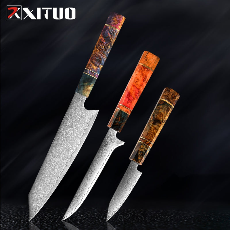 XITUO Chef's Nakiri Knife 67 Schichten japanischer Damaskus-Stahl Damaskus-Kochmesser 8 Zoll Damaskus-Küchenmesser Solidified Wood HD