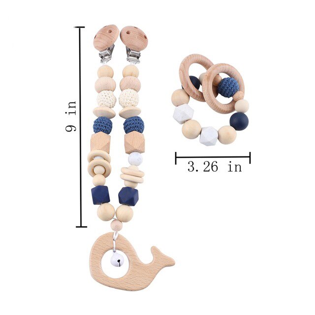 Juguetes para bebés Cuentas de silicona Mordedores Anillos de madera Pulsera hecha a mano Chupete Cadena Clips Dentición Cochecito Cochecito Campana Productos para bebés