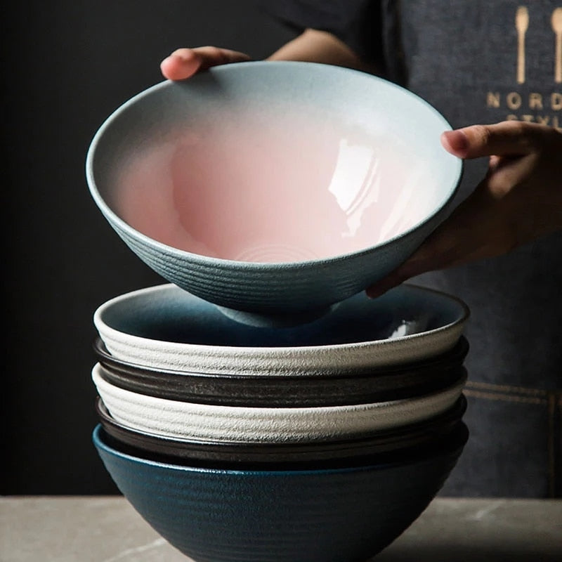 Cuenco de Ramen japonés de lujo, cuenco de cerámica para fideos individuales, cuenco para ensaladas para el hogar, cuenco grande, vajilla especial creativa para restaurante