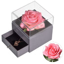 Joyero de rosa eterna natural para el día de la madre / w 100 idiomas Collar de amor Flores preservadas Anillo de propuesta Caja Regalos para ella