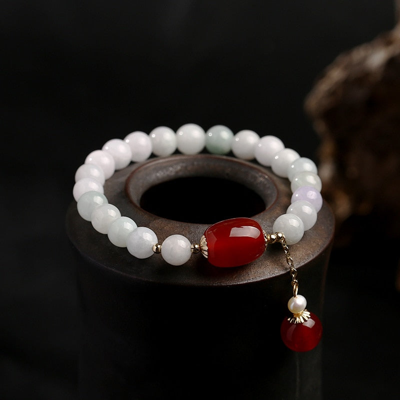 Pulsera de cuentas de Jade 100% Natural para mujer, joyería de piedras preciosas, ágata, perla, borla colgante de 14k, pulsera hecha a mano, regalo