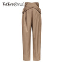 TWOTWINSTYLE, pantalones informales irregulares para mujer, pantalones rectos ajustados con botones de cintura alta para mujer, moda de otoño, novedad de 2020