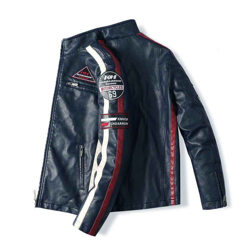 Nueva chaqueta de moto para hombre en otoño/invierno, chaqueta de aviador bordada de cuero informal a la moda en terciopelo de invierno, chaqueta de Pu