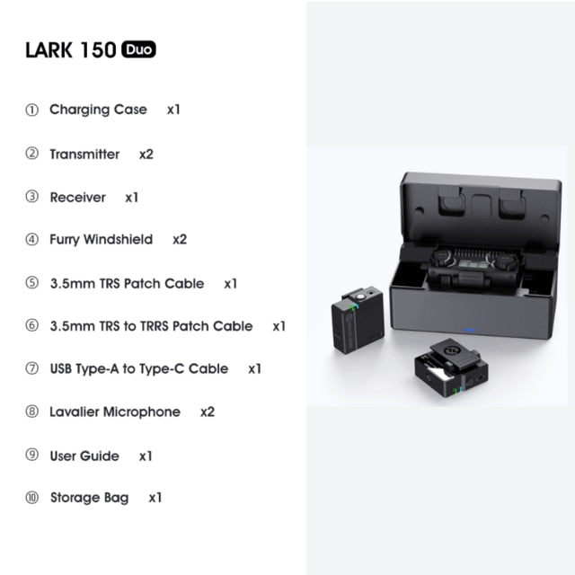 Hollyland LARK 150 Duo Wireless Lavalier Micrófono Mic 2.4G Hz Caja de carga para cámara DSLR smartphones iPone Android vs rode