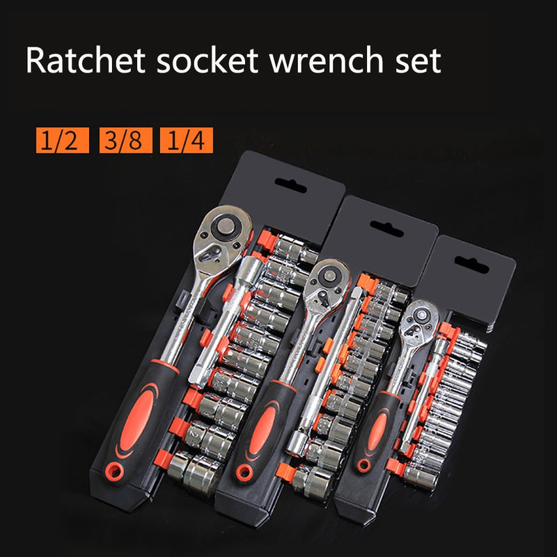 12Pcs 1/4 3/8 1/2 Inch Ratchet Socket Wrench Set Multi-function Spanner Bicycle Motorcycle Car Repairing Tool Set