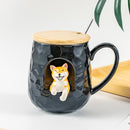 Taza de cerámica con relieve de animales bonitos de 430ml con tapa y cuchara, taza con asa para café, té de la leche, regalos novedosos