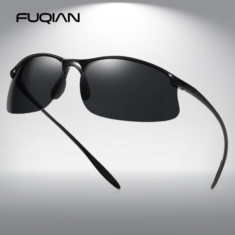 FUQIAN Brand New Sports Polarized Sunglasses Men Women Vintage Reimless Glasses TR90 Light Weight Driving Eyewear UV400