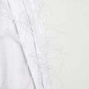 TWOTWINSTYLE Casual Patchwork Feather Blouse For Women Lapel Lantern Sleeve White Solid Shirt Female Fashion New Clothing 2021