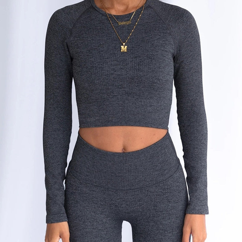 Workout Tops For Women Fitness Sport Yoga Top Knitted Yoga Shirt Seamless Top Long Sleeve Running Sport Shirt Women Sportswear