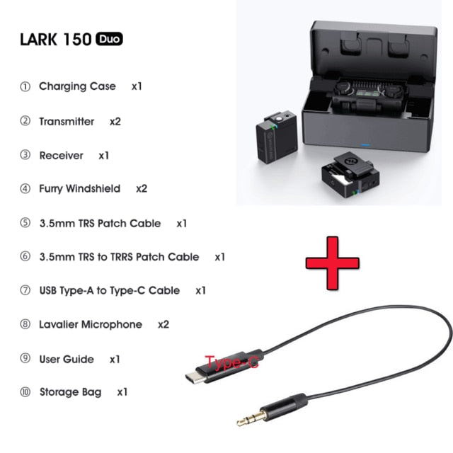 Hollyland LARK 150 Duo Wireless Lavalier Microphone Mic 2.4G Hz Charging Box for DSLR camera smartphones iPone Android vs rode