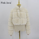 PINK JAVA QC20051 new arrival  fashion fur coat women winter warm fake fur jacket faux rabbit fur coat fur vest short jackets