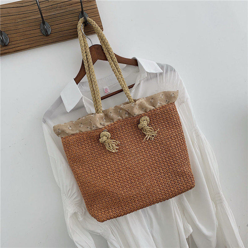 Mode Rattan gewebte Frauen Handtasche Sommer Strandtasche große Kapazität Einkaufstasche handgefertigte gestrickte Stroh Umhängetaschen für Frauen