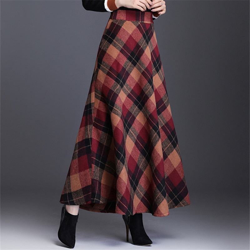 Neophil Woolen Warm S-3XL Thick Plaid Skirts 2022 Winter Women England Style Pockets Midi Pleated A-Line Wool Tartan Skirt S9216