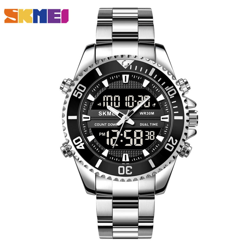 SKMEI Dual Display Uhren Herrenmode Digital Armbanduhren Chrono Alarm Herrenuhr Wasserdicht Edelstahl Relogio Masculino