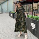 Loose Casual T Shirt Maxi Dress Women Summer 2022 Vestido Mujer Camouflage Dresses with Side Pockets for Home Long Cotton Tees