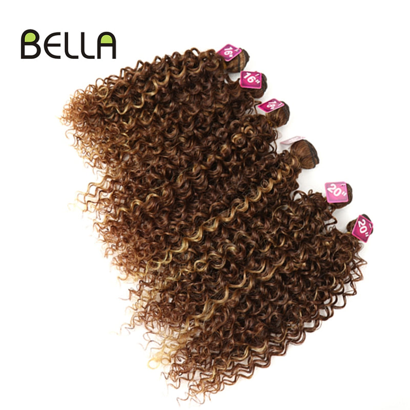 Bella Afro Kinky Curly Synthetic Hair 6 Bundles With 1Closure 7pcs/Lot Ombre Color 16-20 inch Kinky Curly Bundles Hair Extension