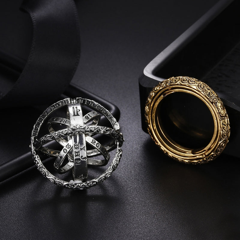 Anillo astronómico de oro para mujer, anillos de estado de ánimo de bola, anillo de dedo con letra cósmica giratoria compleja creativa, regalos de joyería de moda para hombres
