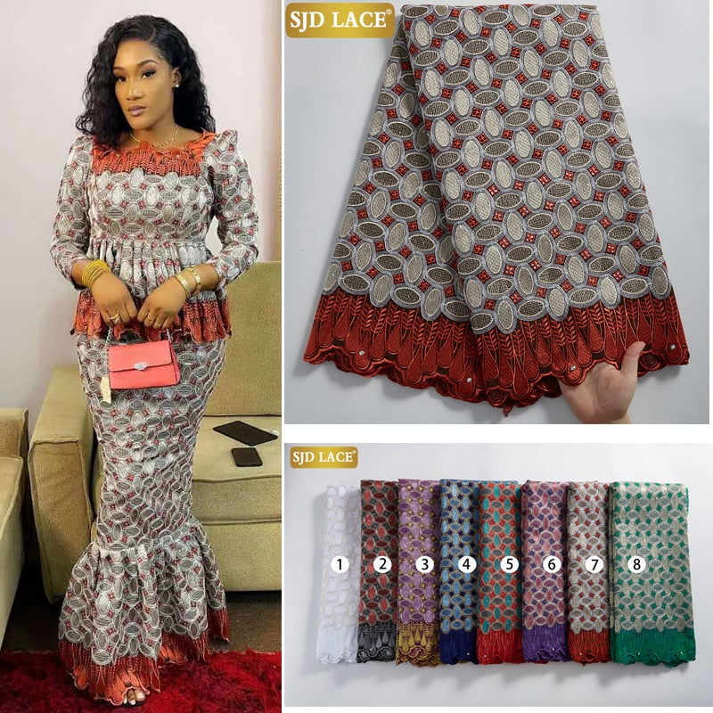 SJD LACE encaje de gasa suiza de alta calidad 5 yardas tela de encaje de algodón africano con agujero estilo Dubai para costura de ropa nigeriana A2324