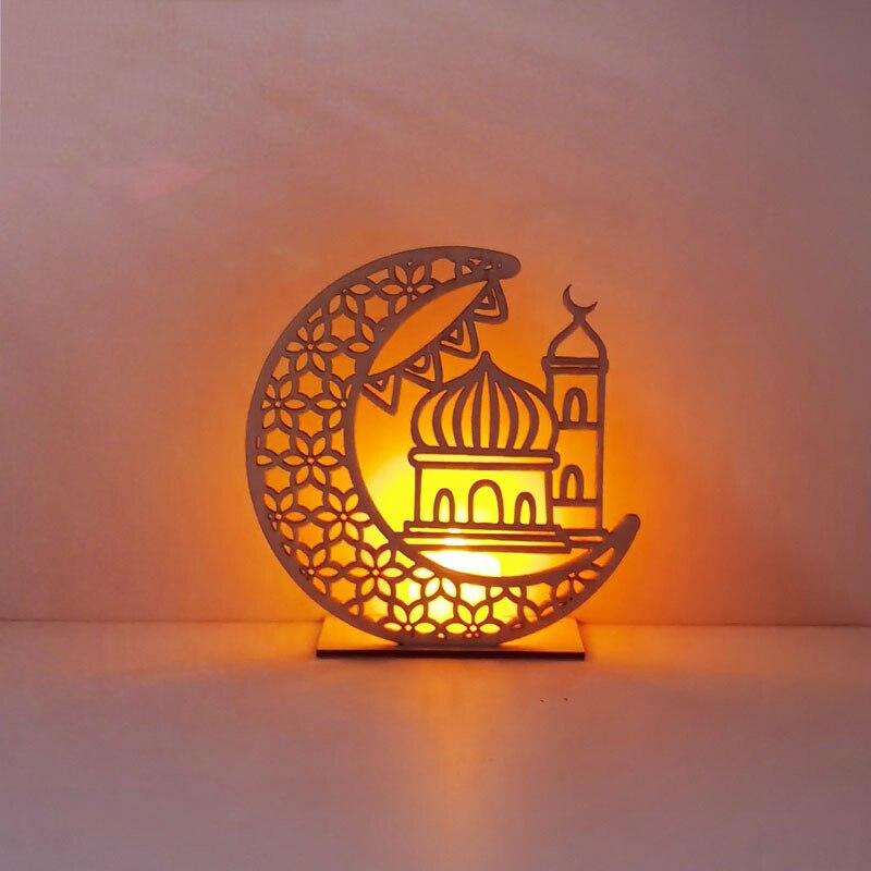 LED Eid Mubarak Holz DIY Craft Ornament Anhänger Islam Muslim Party Home Decoration Ramadan Kareem Event Party Supplies