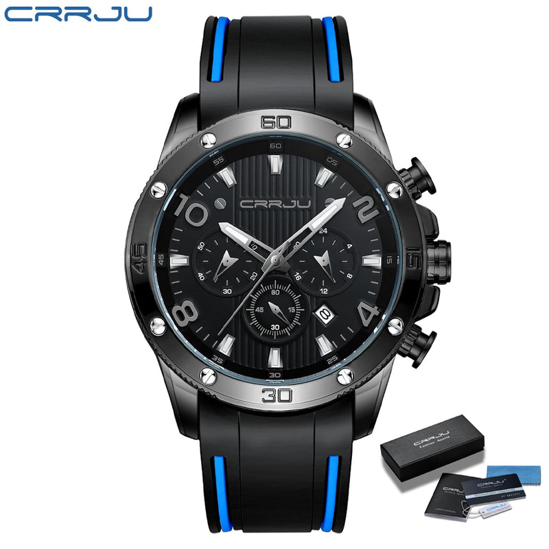 CRRJU Herrenuhr Chronograph Outdoor Sports Wasserdichte Uhren Leuchtanzeige Quarz Gummiuhr Relogio Masculino