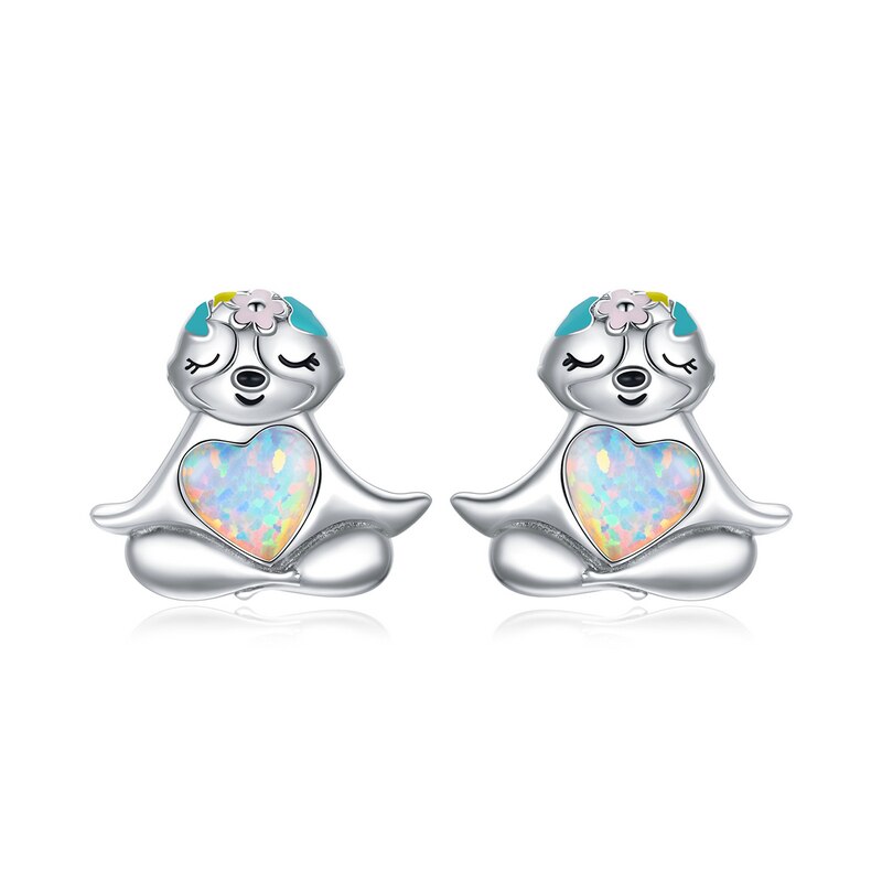 WOSTU 925 Sterling Silver Opal Stud Earrings Cat Unicorn Heart Blue Opal Earrings For Women Original Silver 925 Jewelry