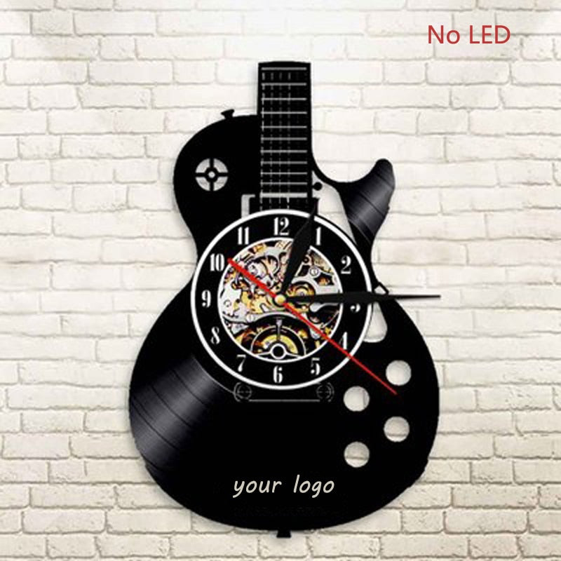 Reloj de pared LED con disco de vinilo, diseño moderno, tema musical, reloj de guitarra, reloj de pared, decoración del hogar, instrumentos musicales, regalo para el amor musical