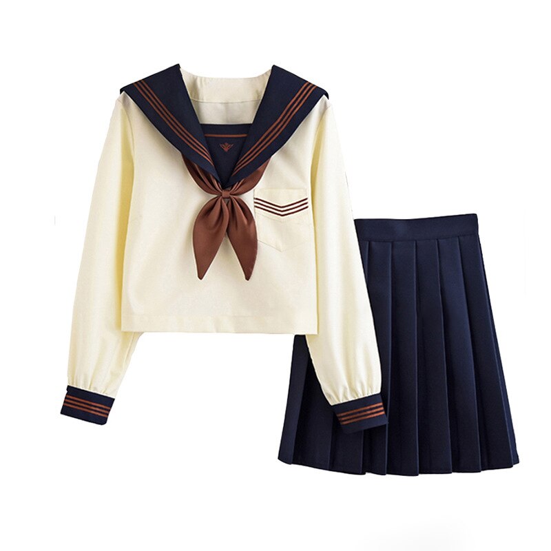 Schulmädchenuniform Japanische Klasse Navy Sailor Schuluniformen Studentenkleidung für Mädchen Anime COS Sailor Navy Suit beige