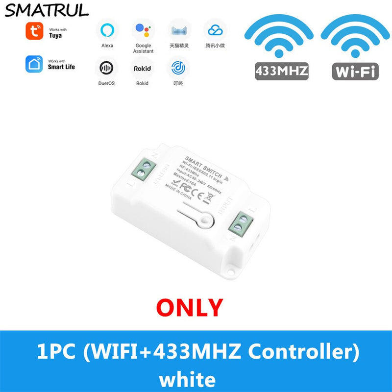 SMATRUL Tuya Smart Life Home APP WiFi + RF 433Mhz interruptor luz pared relé temporizador módulo voz Google Home Alexa 110V 220V 10A lámpara