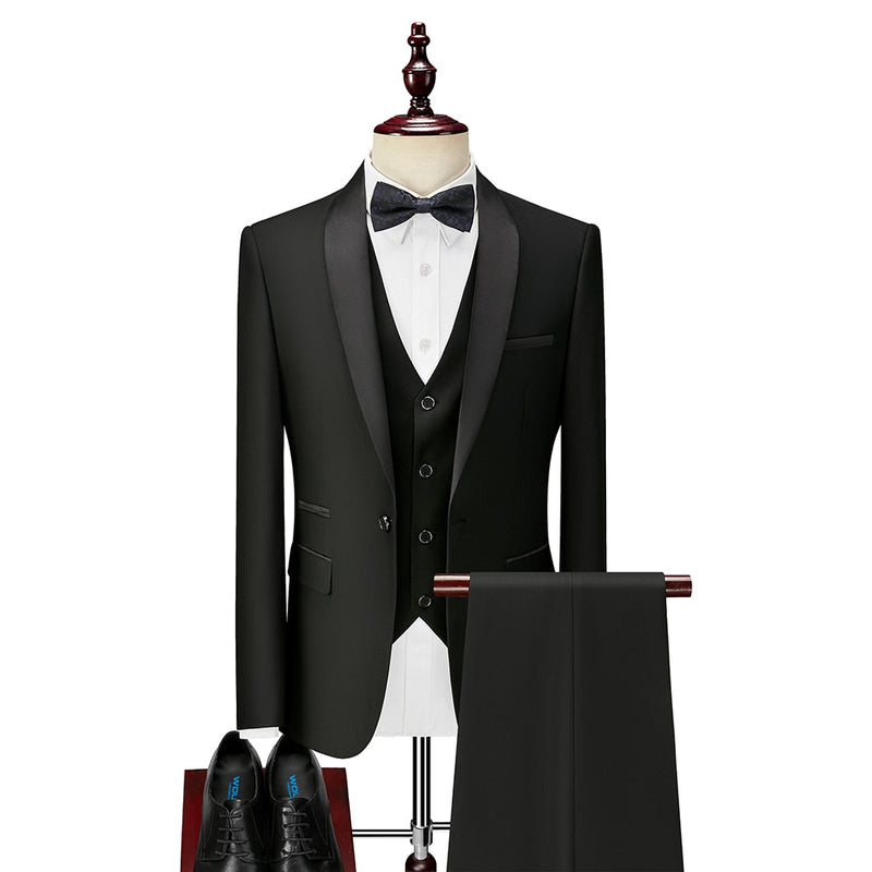 3 Piece Boyfriend Men Suits for Slim Fit Wedding Tuxedos Black Formal Groom Jacket Pants Vest Ready in Stock